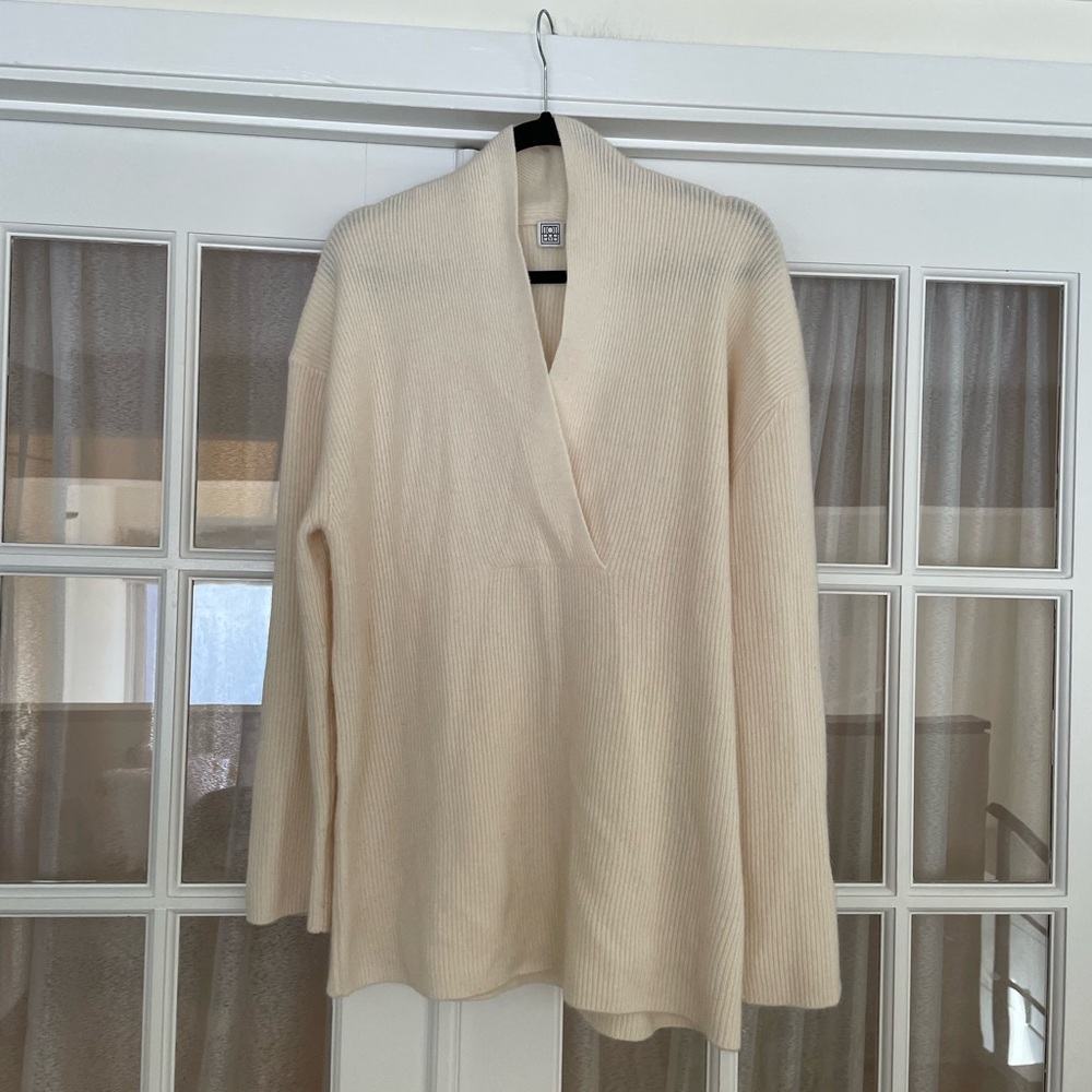 Toteme Cream Ribbed Wool Cashmere Tunic
